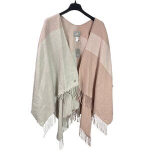 Soia & Kyo Womens Fringe Shawl Wrap Blush Pink Beige One Size Soft Knit Fabric N